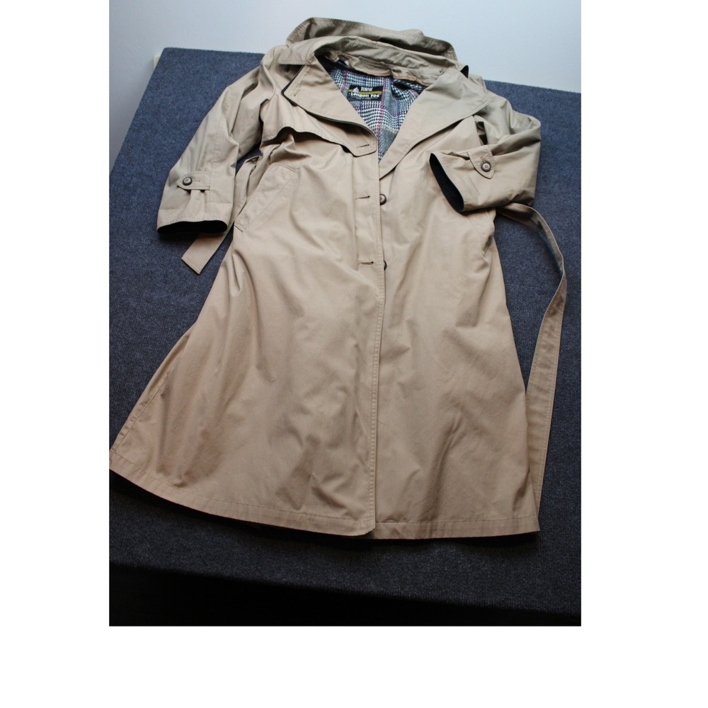 Towne by London Fog Khaki Trench Coat with Zip Out Plaid Liner and Hood 8 PET